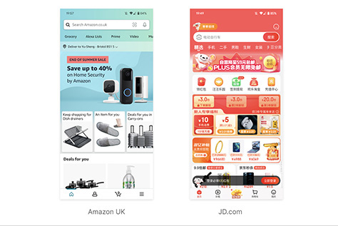 Comparing Amazon's UK site to JD.com, a well-known Chinese ecommerce site